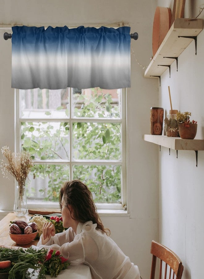 ALAGEO Windows Valances Curtain Blue and Grey Ombre Kitchen Valances Rod Pocket Gradient Gradual Color Modern Window Treatment Short Topper Curtains for Kitchen Bathroom Living Room 1 Panel,54 x 18 inch - Image 5